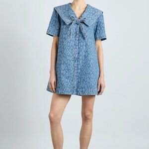 NWT Damson Madder Goldie Dress Denim Leopard Laser Size US 6/UK 10